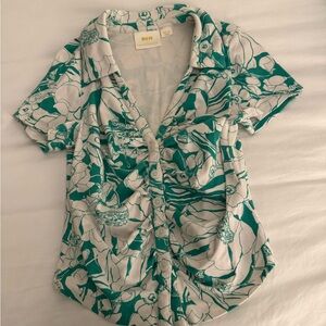Anthropologie Green Floral Blouse